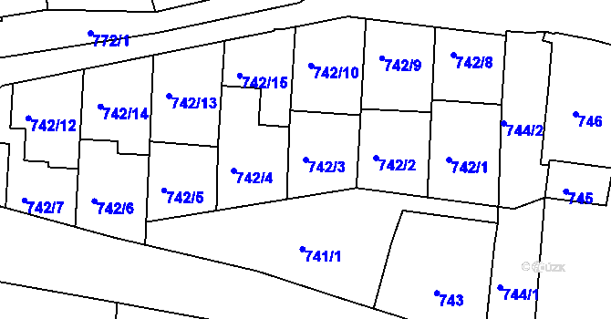 Parcela st. 742/3 v KÚ Jemnice, Katastrální mapa