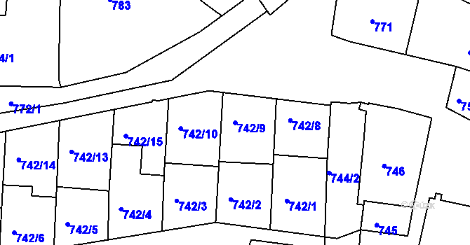 Parcela st. 742/9 v KÚ Jemnice, Katastrální mapa