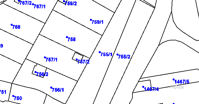 Parcela st. 755/1 v KÚ Jemnice, Katastrální mapa