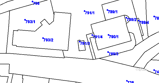 Parcela st. 791/3 v KÚ Jemnice, Katastrální mapa