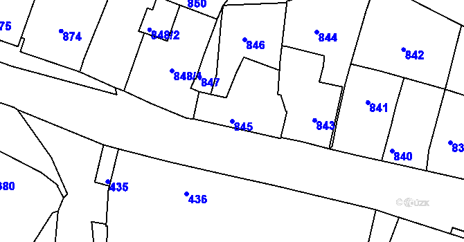 Parcela st. 845 v KÚ Jemnice, Katastrální mapa