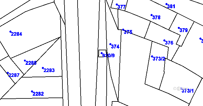 Parcela st. 910/9 v KÚ Jemnice, Katastrální mapa