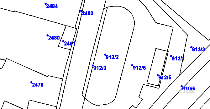 Parcela st. 912/2 v KÚ Jemnice, Katastrální mapa