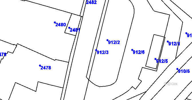 Parcela st. 912/3 v KÚ Jemnice, Katastrální mapa