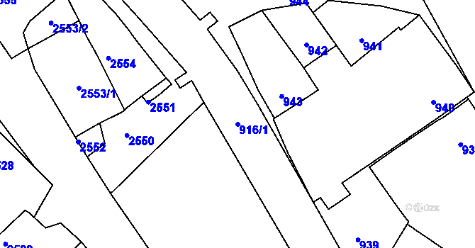 Parcela st. 916/1 v KÚ Jemnice, Katastrální mapa