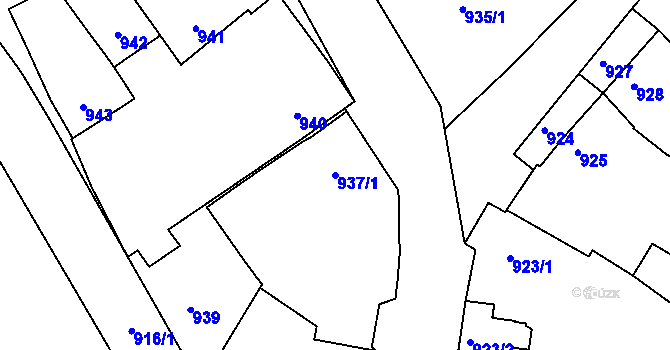 Parcela st. 937/1 v KÚ Jemnice, Katastrální mapa