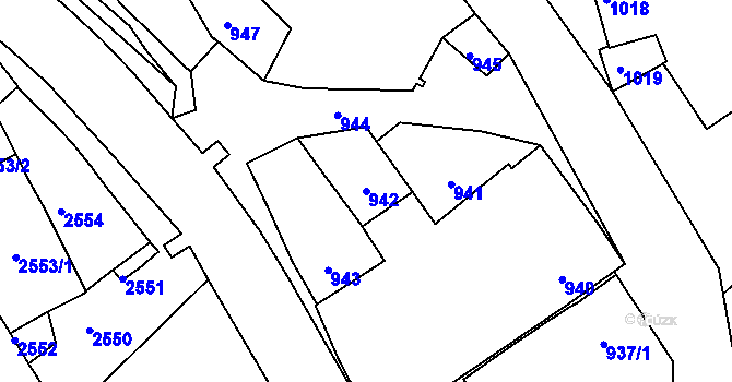 Parcela st. 942 v KÚ Jemnice, Katastrální mapa