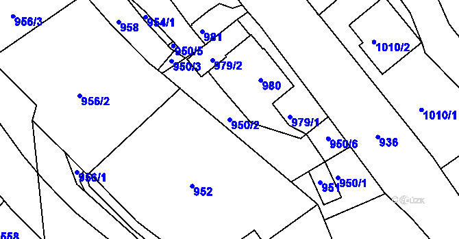 Parcela st. 950/2 v KÚ Jemnice, Katastrální mapa
