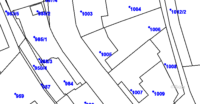 Parcela st. 1005 v KÚ Jemnice, Katastrální mapa