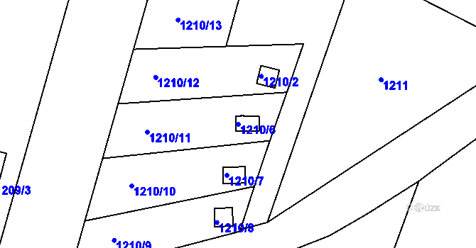 Parcela st. 1210/6 v KÚ Jemnice, Katastrální mapa