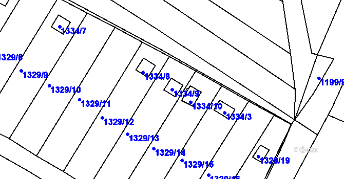 Parcela st. 1334/9 v KÚ Jemnice, Katastrální mapa