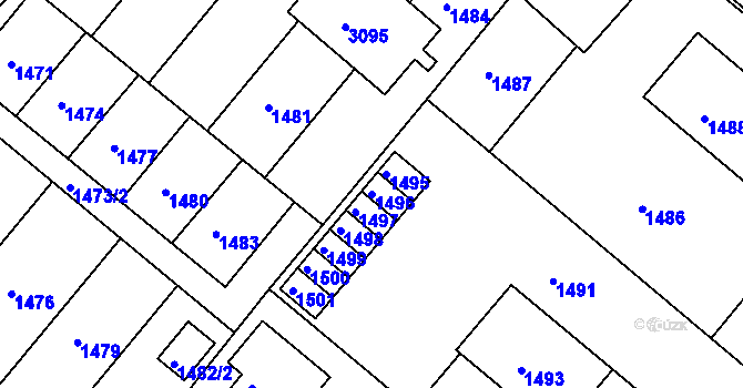 Parcela st. 1496 v KÚ Jemnice, Katastrální mapa