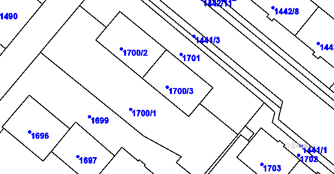 Parcela st. 1700/3 v KÚ Jemnice, Katastrální mapa