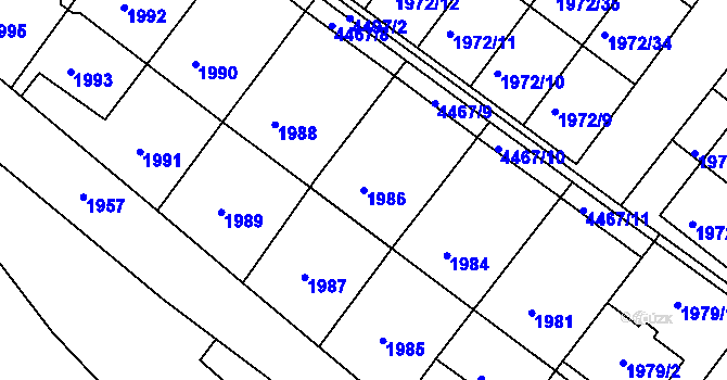 Parcela st. 1986 v KÚ Jemnice, Katastrální mapa