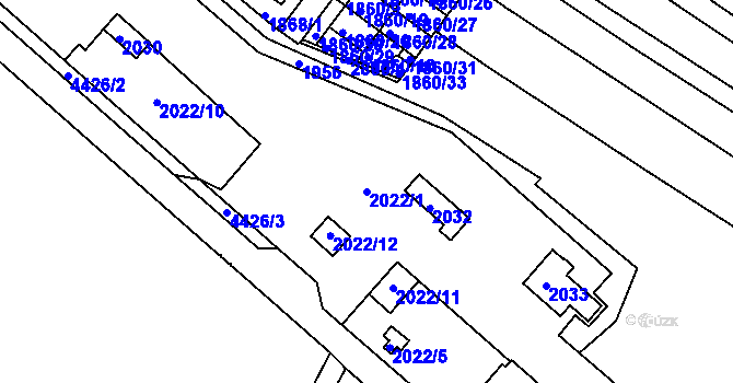 Parcela st. 2022/1 v KÚ Jemnice, Katastrální mapa