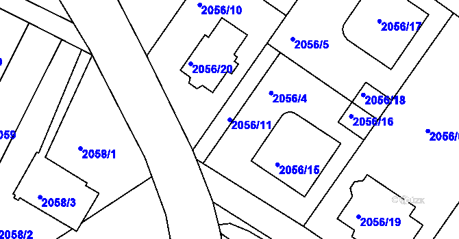 Parcela st. 2056/11 v KÚ Jemnice, Katastrální mapa