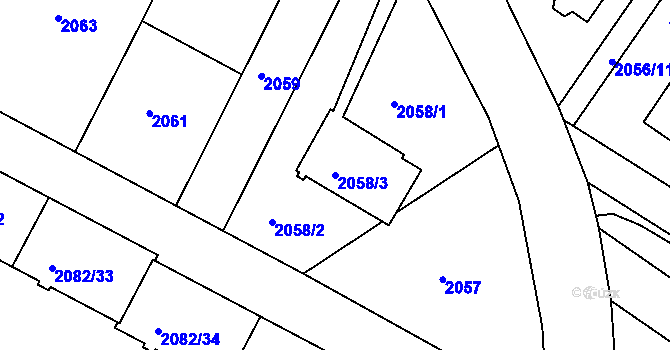 Parcela st. 2058/3 v KÚ Jemnice, Katastrální mapa