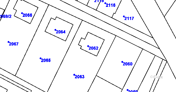 Parcela st. 2062 v KÚ Jemnice, Katastrální mapa