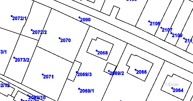 Parcela st. 2068 v KÚ Jemnice, Katastrální mapa