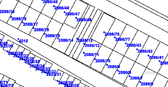 Parcela st. 2086/12 v KÚ Jemnice, Katastrální mapa