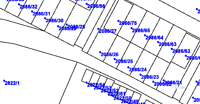 Parcela st. 2086/26 v KÚ Jemnice, Katastrální mapa
