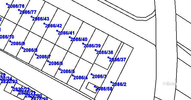 Parcela st. 2086/38 v KÚ Jemnice, Katastrální mapa