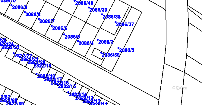 Parcela st. 2086/58 v KÚ Jemnice, Katastrální mapa