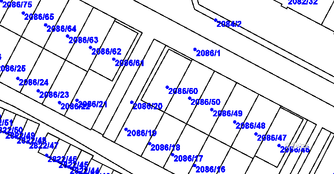 Parcela st. 2086/60 v KÚ Jemnice, Katastrální mapa