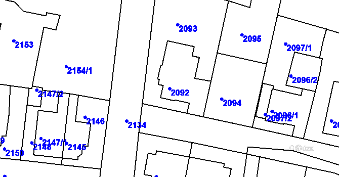 Parcela st. 2092 v KÚ Jemnice, Katastrální mapa