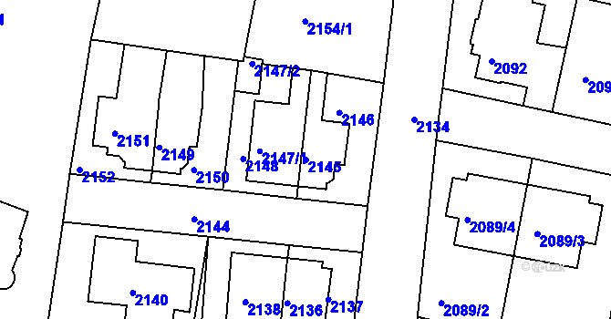 Parcela st. 2145 v KÚ Jemnice, Katastrální mapa