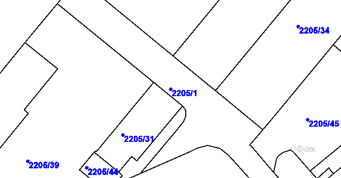 Parcela st. 2205/1 v KÚ Jemnice, Katastrální mapa