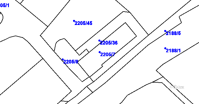 Parcela st. 2205/7 v KÚ Jemnice, Katastrální mapa