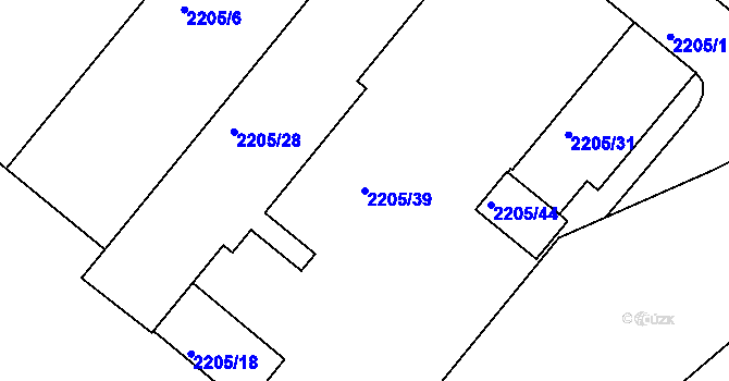 Parcela st. 2205/39 v KÚ Jemnice, Katastrální mapa