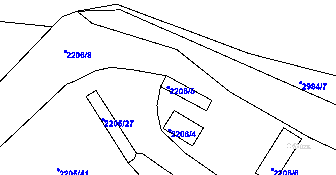Parcela st. 2206/5 v KÚ Jemnice, Katastrální mapa