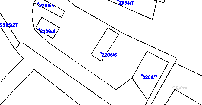 Parcela st. 2206/6 v KÚ Jemnice, Katastrální mapa