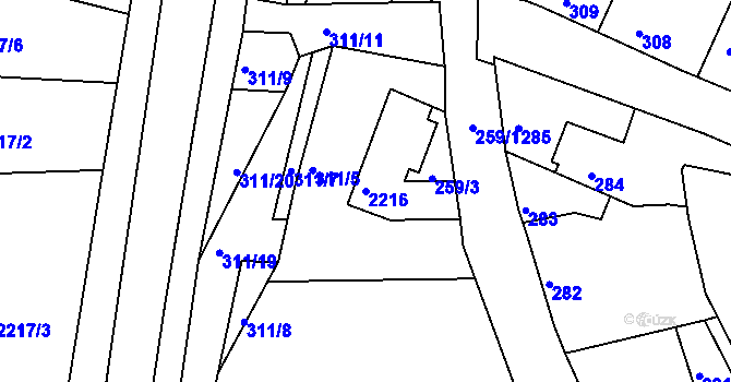 Parcela st. 2216 v KÚ Jemnice, Katastrální mapa