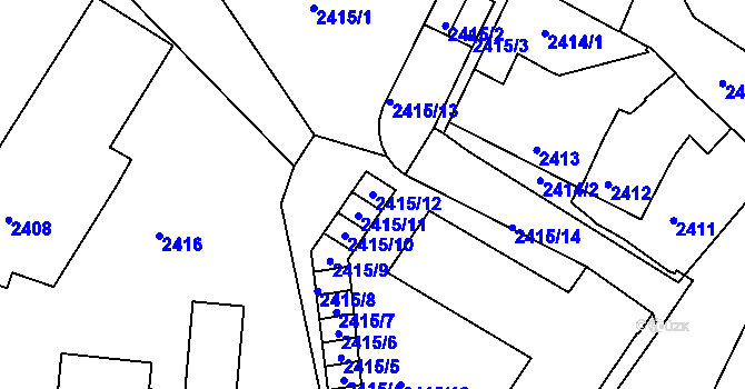 Parcela st. 2415/12 v KÚ Jemnice, Katastrální mapa