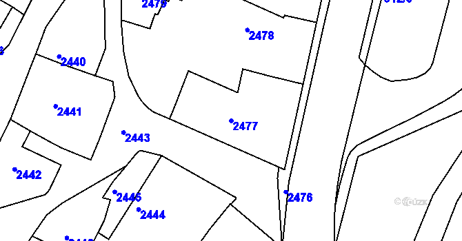 Parcela st. 2477 v KÚ Jemnice, Katastrální mapa
