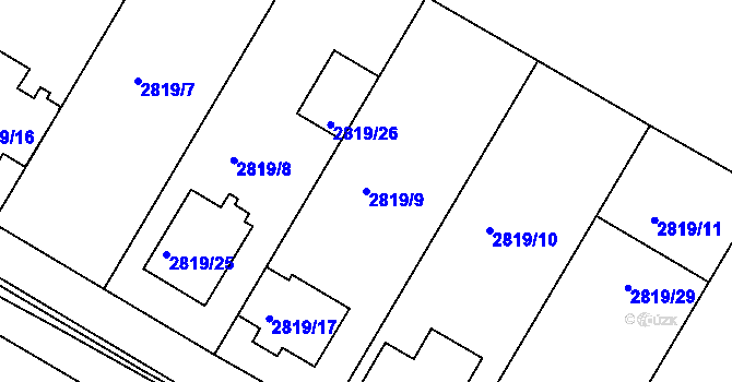 Parcela st. 2819/9 v KÚ Jemnice, Katastrální mapa