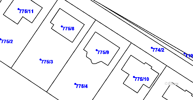 Parcela st. 775/9 v KÚ Jemnice, Katastrální mapa