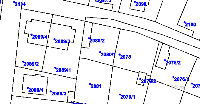 Parcela st. 2080/1 v KÚ Jemnice, Katastrální mapa