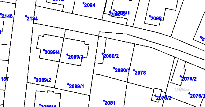 Parcela st. 2080/2 v KÚ Jemnice, Katastrální mapa