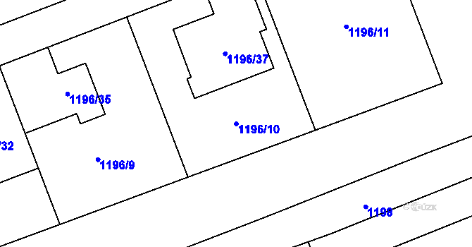 Parcela st. 1196/10 v KÚ Jemnice, Katastrální mapa