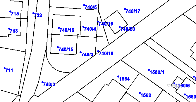 Parcela st. 740/18 v KÚ Jemnice, Katastrální mapa