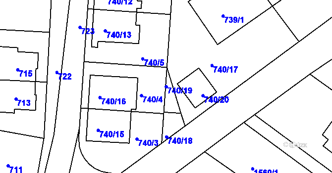 Parcela st. 740/19 v KÚ Jemnice, Katastrální mapa