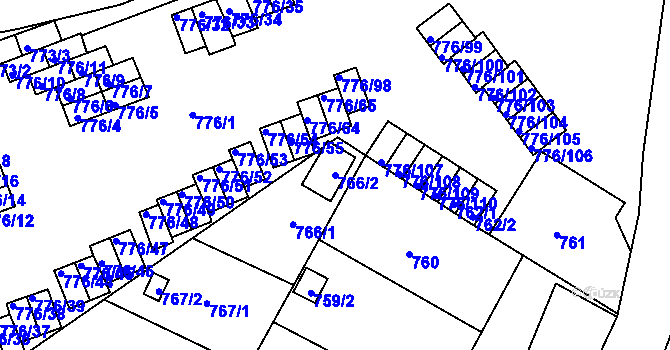 Parcela st. 766/2 v KÚ Jemnice, Katastrální mapa