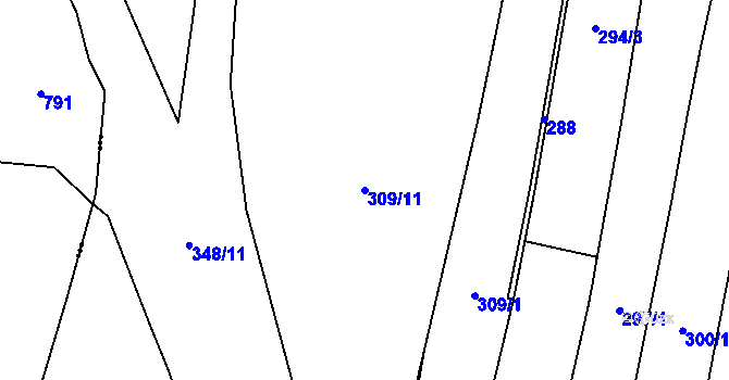 Parcela st. 309/11 v KÚ Jemnice u Moravce, Katastrální mapa