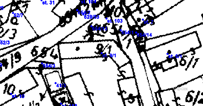 Parcela st. 9/1 v KÚ Jemníky, Katastrální mapa