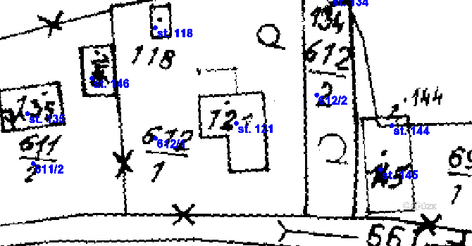 Parcela st. 121 v KÚ Jemníky, Katastrální mapa