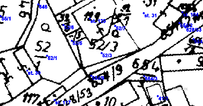 Parcela st. 52/3 v KÚ Jemníky, Katastrální mapa